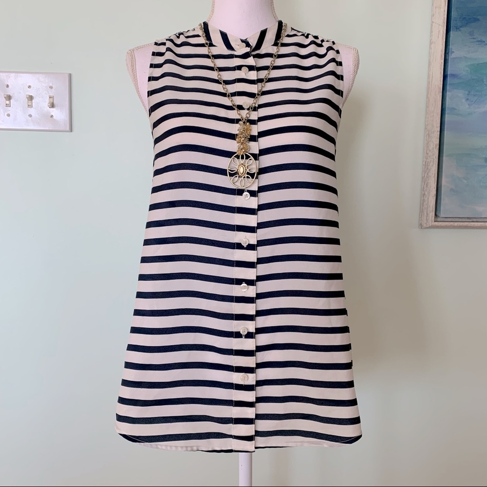 J. Crew Navy White Striped Sleeveless Poly Top 4